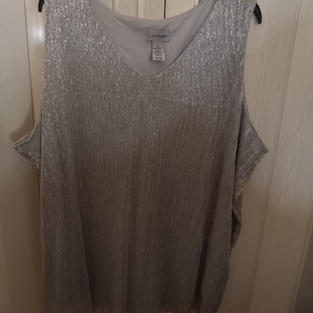 Catherines Shimmering Gray Sleeveless Blouse, Size 3X, 26W-28W Women's Plus Size